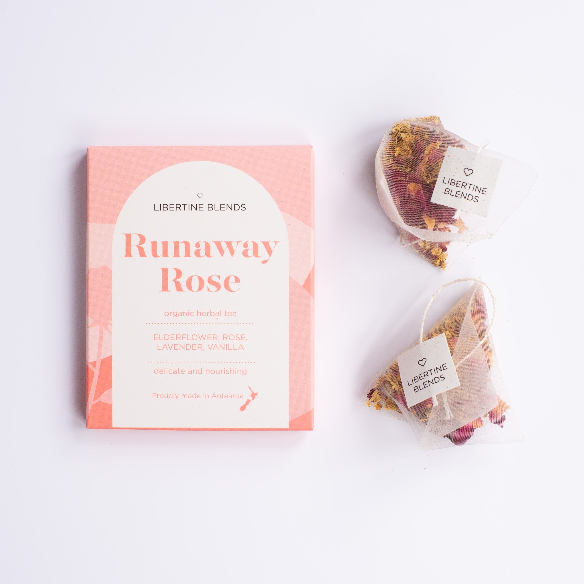 Runaway Rose herbal tea – elderflower, rose, lavender, vanilla
