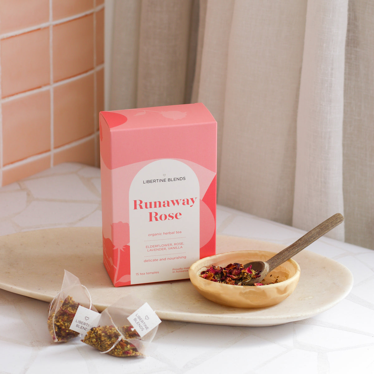 Runaway Rose herbal tea – elderflower, rose, lavender, vanilla