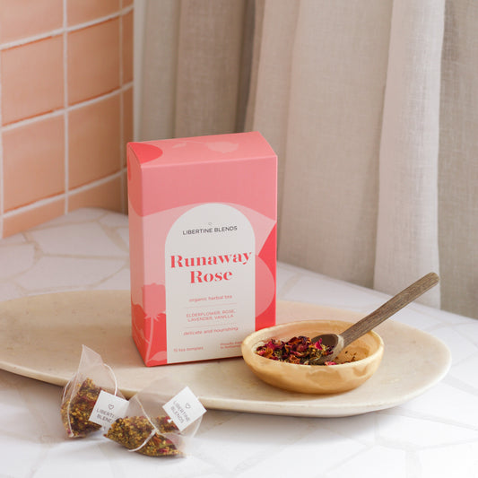 Runaway Rose herbal tea – elderflower, rose, lavender, vanilla