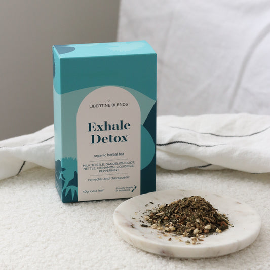 Exhale Detox herbal tea – dandelion root, milk thistle, nettle, peppermint, cinnamon, liquorice